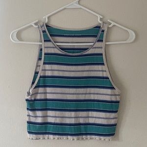American Eagle cropped tank top blue/tea/white stripes